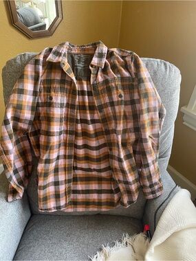 REI Pink and Brown Plaid Button-Down Shirt